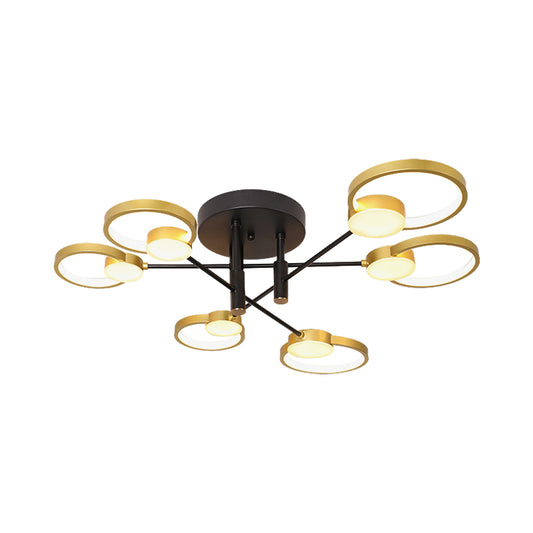 Branch Semi Flush Mount Chandelier Contemporary Metal 4/6-Bulb Gold Ceiling Lamp in Warm/White Light Clearhalo 'Ceiling Lights' 'Close To Ceiling Lights' 'Close to ceiling' 'Semi-flushmount' Lighting' 1934503
