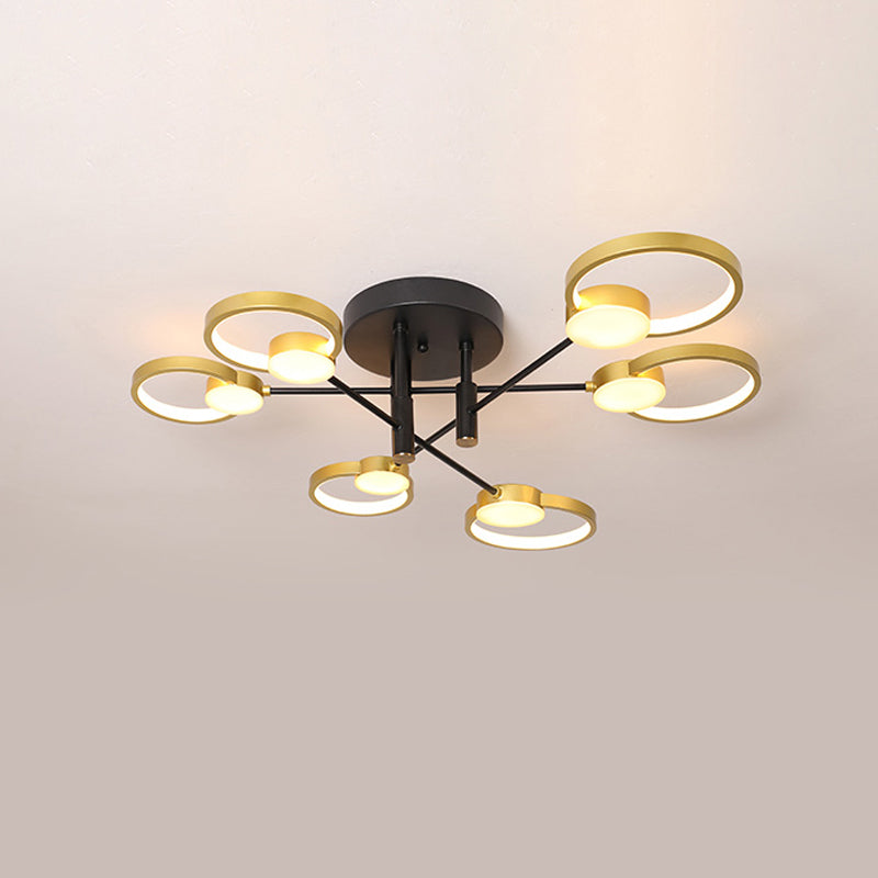 Branch Semi Flush Mount Chandelier Contemporary Metal 4/6-Bulb Gold Ceiling Lamp in Warm/White Light Clearhalo 'Ceiling Lights' 'Close To Ceiling Lights' 'Close to ceiling' 'Semi-flushmount' Lighting' 1934504