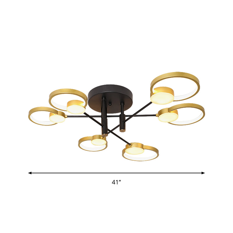 Branch Semi Flush Mount Chandelier Contemporary Metal 4/6-Bulb Gold Ceiling Lamp in Warm/White Light Clearhalo 'Ceiling Lights' 'Close To Ceiling Lights' 'Close to ceiling' 'Semi-flushmount' Lighting' 1934505