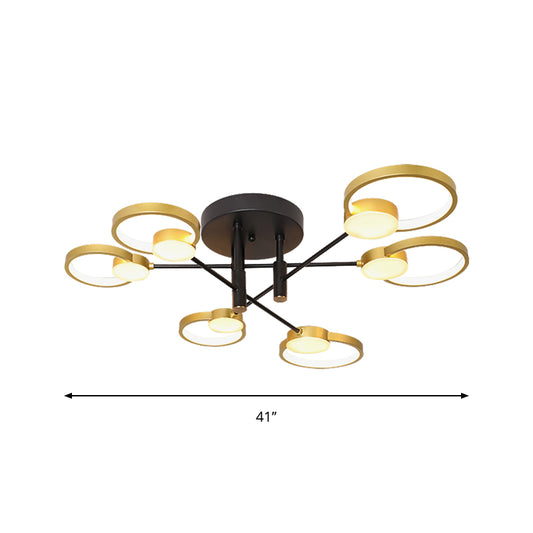 Branch Semi Flush Mount Chandelier Contemporary Metal 4/6-Bulb Gold Ceiling Lamp in Warm/White Light Clearhalo 'Ceiling Lights' 'Close To Ceiling Lights' 'Close to ceiling' 'Semi-flushmount' Lighting' 1934505