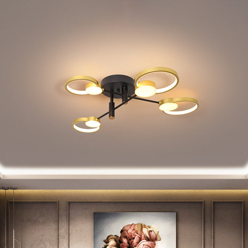 Branch Semi Flush Mount Chandelier Contemporary Metal 4/6-Bulb Gold Ceiling Lamp in Warm/White Light 4 Gold Clearhalo 'Ceiling Lights' 'Close To Ceiling Lights' 'Close to ceiling' 'Semi-flushmount' Lighting' 1934506