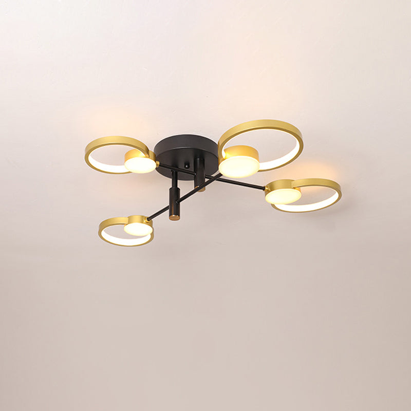 Branch Semi Flush Mount Chandelier Contemporary Metal 4/6-Bulb Gold Ceiling Lamp in Warm/White Light Clearhalo 'Ceiling Lights' 'Close To Ceiling Lights' 'Close to ceiling' 'Semi-flushmount' Lighting' 1934508