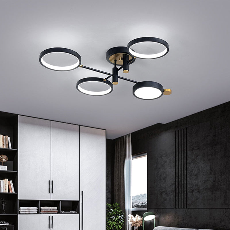 Circular Metal Close to Ceiling Light Modern 4 Heads Black/Gold LED Semi Mount Lighting in Warm/White/3 Color Light Black Clearhalo 'Ceiling Lights' 'Close To Ceiling Lights' 'Close to ceiling' 'Semi-flushmount' Lighting' 1934510