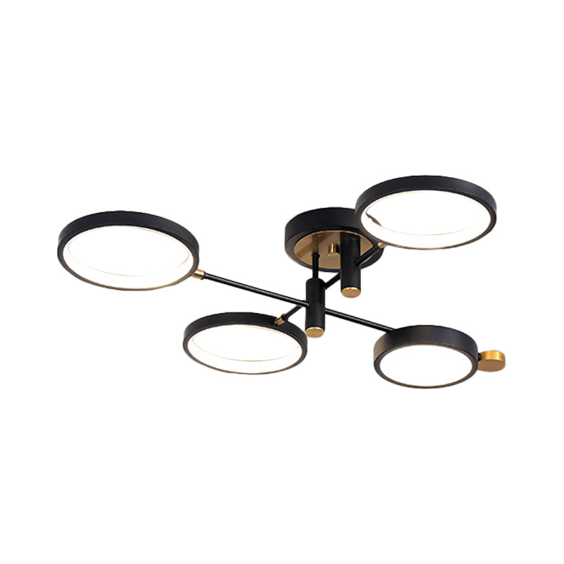 Circular Metal Close to Ceiling Light Modern 4 Heads Black/Gold LED Semi Mount Lighting in Warm/White/3 Color Light Clearhalo 'Ceiling Lights' 'Close To Ceiling Lights' 'Close to ceiling' 'Semi-flushmount' Lighting' 1934511