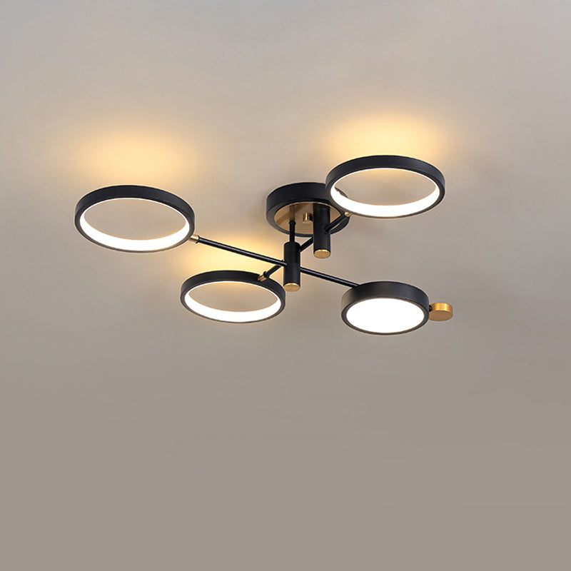 Circular Metal Close to Ceiling Light Modern 4 Heads Black/Gold LED Semi Mount Lighting in Warm/White/3 Color Light Clearhalo 'Ceiling Lights' 'Close To Ceiling Lights' 'Close to ceiling' 'Semi-flushmount' Lighting' 1934512