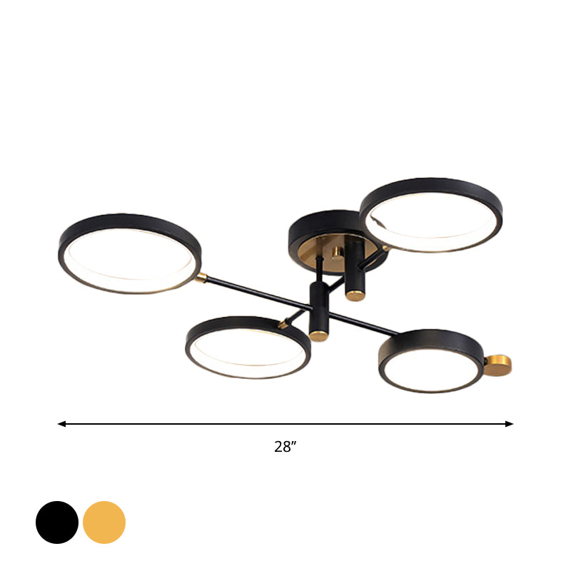 Circular Metal Close to Ceiling Light Modern 4 Heads Black/Gold LED Semi Mount Lighting in Warm/White/3 Color Light Clearhalo 'Ceiling Lights' 'Close To Ceiling Lights' 'Close to ceiling' 'Semi-flushmount' Lighting' 1934513