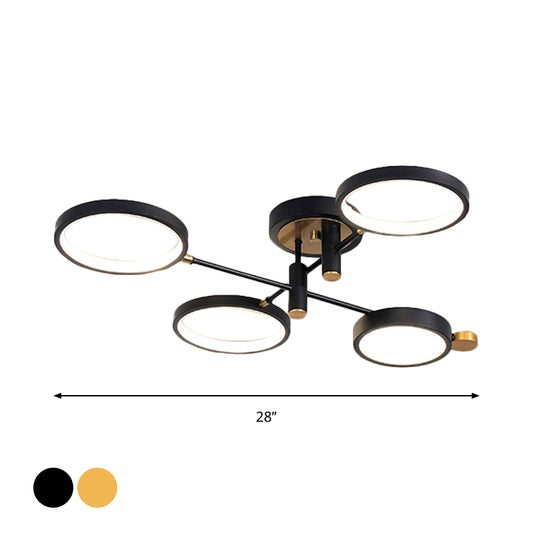 Circular Metal Close to Ceiling Light Modern 4 Heads Black/Gold LED Semi Mount Lighting in Warm/White/3 Color Light Clearhalo 'Ceiling Lights' 'Close To Ceiling Lights' 'Close to ceiling' 'Semi-flushmount' Lighting' 1934513