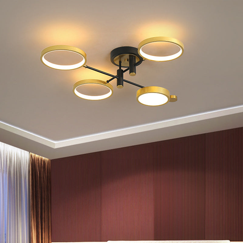 Circular Metal Close to Ceiling Light Modern 4 Heads Black/Gold LED Semi Mount Lighting in Warm/White/3 Color Light Gold Clearhalo 'Ceiling Lights' 'Close To Ceiling Lights' 'Close to ceiling' 'Semi-flushmount' Lighting' 1934514