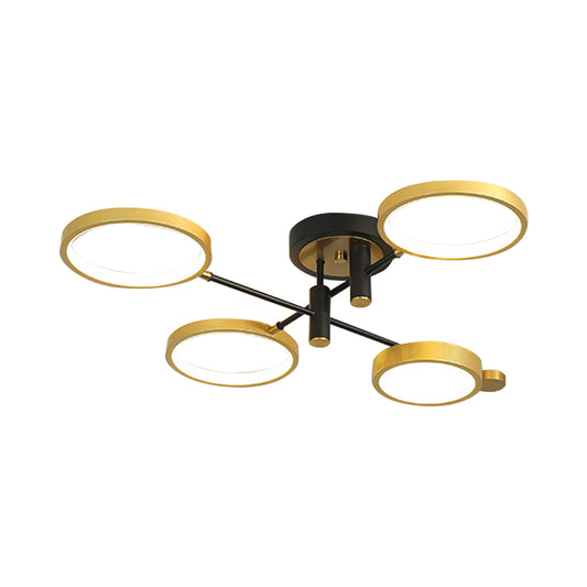 Circular Metal Close to Ceiling Light Modern 4 Heads Black/Gold LED Semi Mount Lighting in Warm/White/3 Color Light Clearhalo 'Ceiling Lights' 'Close To Ceiling Lights' 'Close to ceiling' 'Semi-flushmount' Lighting' 1934515