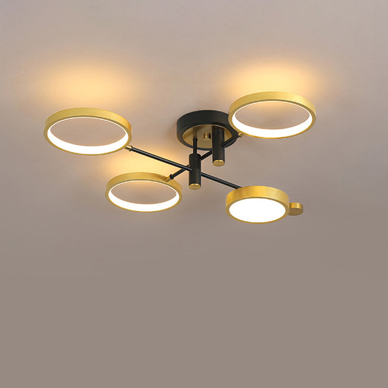 Circular Metal Close to Ceiling Light Modern 4 Heads Black/Gold LED Semi Mount Lighting in Warm/White/3 Color Light Clearhalo 'Ceiling Lights' 'Close To Ceiling Lights' 'Close to ceiling' 'Semi-flushmount' Lighting' 1934516