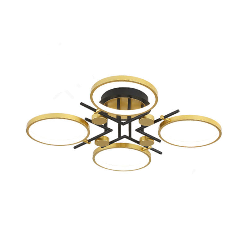 Modern 4/6-Light Semi Flush Mount Gold Hoop Ceiling Mount Chandelier with Metal Frame in Warm/White/3 Color Light Clearhalo 'Ceiling Lights' 'Close To Ceiling Lights' 'Close to ceiling' 'Semi-flushmount' Lighting' 1934524