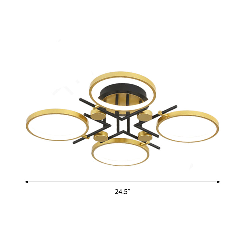 Modern 4/6-Light Semi Flush Mount Gold Hoop Ceiling Mount Chandelier with Metal Frame in Warm/White/3 Color Light Clearhalo 'Ceiling Lights' 'Close To Ceiling Lights' 'Close to ceiling' 'Semi-flushmount' Lighting' 1934525