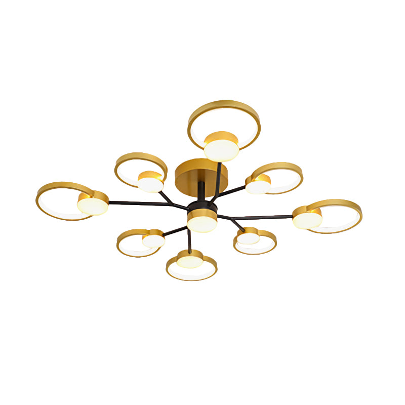 Branched Bedroom Semi Flush Light Metallic 6/9 Lights Modern Ceiling Mount Lamp in Black/Gold, Warm/White Light Clearhalo 'Ceiling Lights' 'Close To Ceiling Lights' 'Close to ceiling' 'Semi-flushmount' Lighting' 1934536