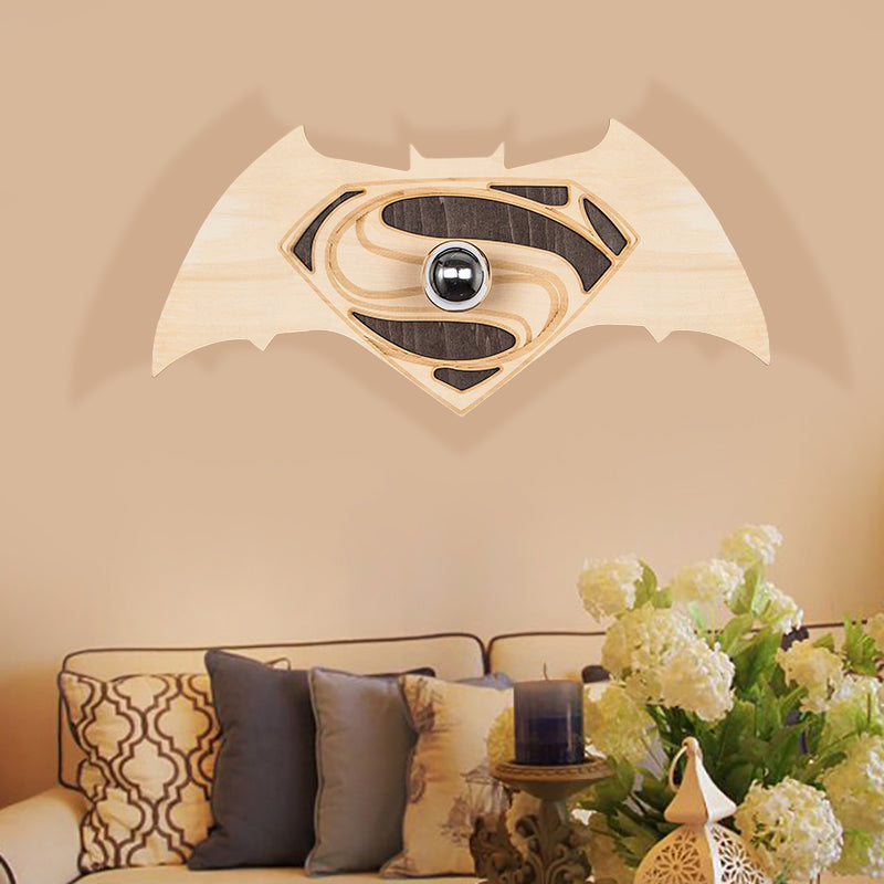 Cool Bat Shaped Wall Sconce 1 Head Animal Creative Wood LED Wall Lamp for Boys Bedroom Wood Clearhalo 'Wall Lamps & Sconces' 'Wall Lights' Lighting' 193454