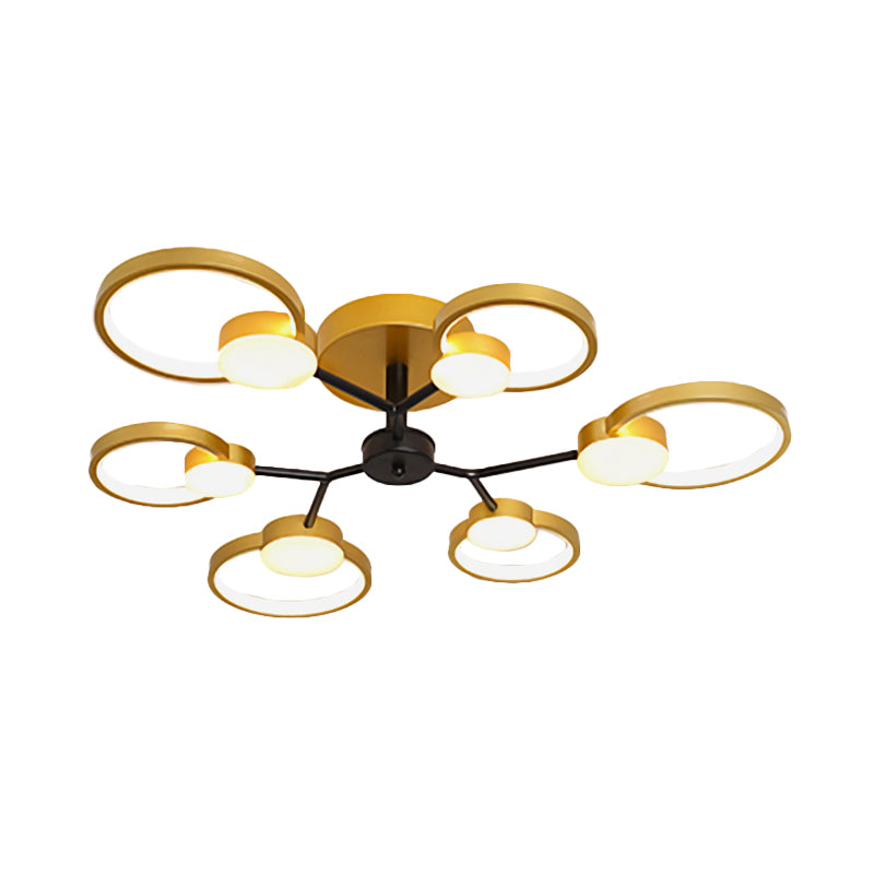 Branched Bedroom Semi Flush Light Metallic 6/9 Lights Modern Ceiling Mount Lamp in Black/Gold, Warm/White Light Clearhalo 'Ceiling Lights' 'Close To Ceiling Lights' 'Close to ceiling' 'Semi-flushmount' Lighting' 1934540