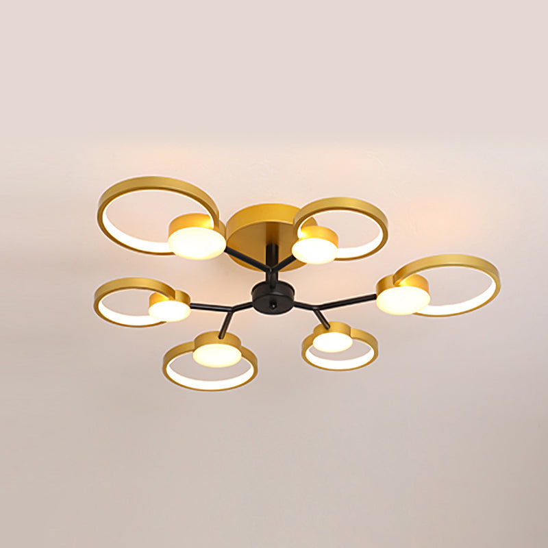 Branched Bedroom Semi Flush Light Metallic 6/9 Lights Modern Ceiling Mount Lamp in Black/Gold, Warm/White Light Clearhalo 'Ceiling Lights' 'Close To Ceiling Lights' 'Close to ceiling' 'Semi-flushmount' Lighting' 1934541