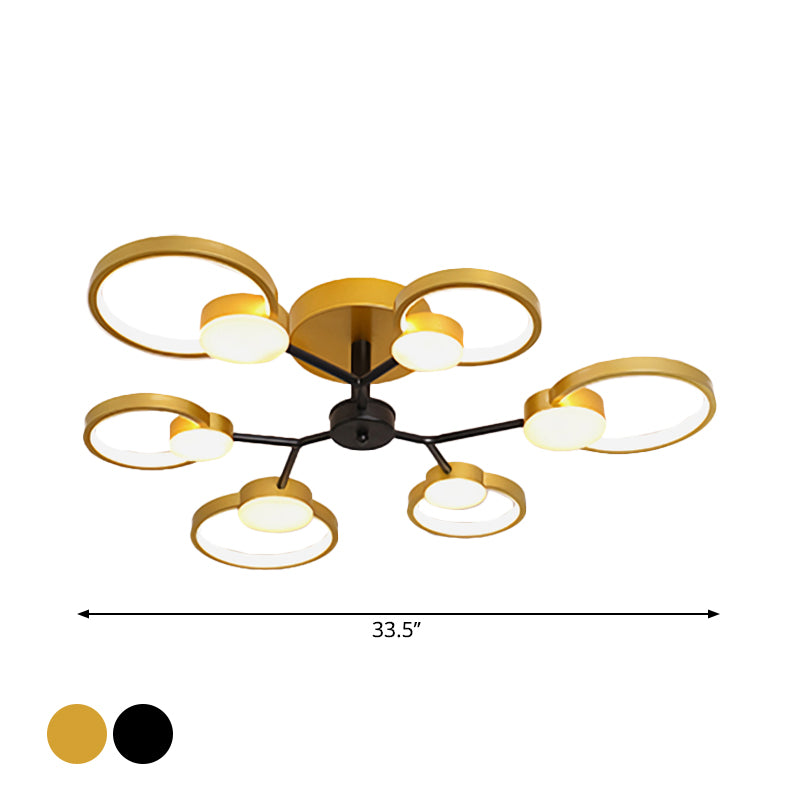 Branched Bedroom Semi Flush Light Metallic 6/9 Lights Modern Ceiling Mount Lamp in Black/Gold, Warm/White Light Clearhalo 'Ceiling Lights' 'Close To Ceiling Lights' 'Close to ceiling' 'Semi-flushmount' Lighting' 1934542