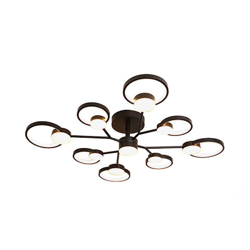 Branched Bedroom Semi Flush Light Metallic 6/9 Lights Modern Ceiling Mount Lamp in Black/Gold, Warm/White Light Clearhalo 'Ceiling Lights' 'Close To Ceiling Lights' 'Close to ceiling' 'Semi-flushmount' Lighting' 1934544