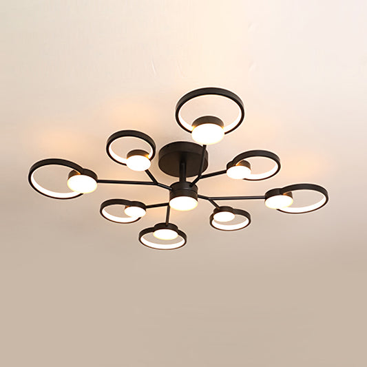 Branched Bedroom Semi Flush Light Metallic 6/9 Lights Modern Ceiling Mount Lamp in Black/Gold, Warm/White Light Clearhalo 'Ceiling Lights' 'Close To Ceiling Lights' 'Close to ceiling' 'Semi-flushmount' Lighting' 1934545