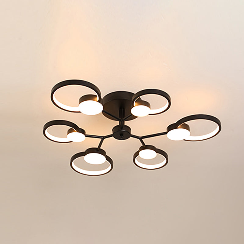 Branched Bedroom Semi Flush Light Metallic 6/9 Lights Modern Ceiling Mount Lamp in Black/Gold, Warm/White Light Clearhalo 'Ceiling Lights' 'Close To Ceiling Lights' 'Close to ceiling' 'Semi-flushmount' Lighting' 1934548