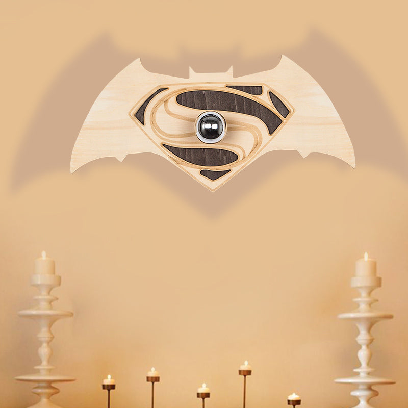 Cool Bat Shaped Wall Sconce 1 Head Animal Creative Wood LED Wall Lamp for Boys Bedroom Clearhalo 'Wall Lamps & Sconces' 'Wall Lights' Lighting' 193455