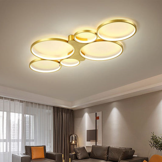 Circular/Square Living Room Ceiling Lamp Metal 6-Light Contemporary Flush Mount in Black/Gold, Warm/White Light Clearhalo 'Ceiling Lights' 'Close To Ceiling Lights' 'Close to ceiling' 'Semi-flushmount' Lighting' 1934563