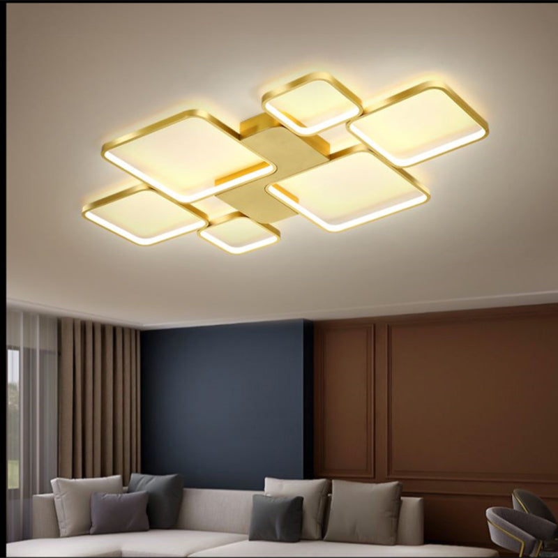 Circular/Square Living Room Ceiling Lamp Metal 6-Light Contemporary Flush Mount in Black/Gold, Warm/White Light Gold Square Plate Clearhalo 'Ceiling Lights' 'Close To Ceiling Lights' 'Close to ceiling' 'Semi-flushmount' Lighting' 1934566