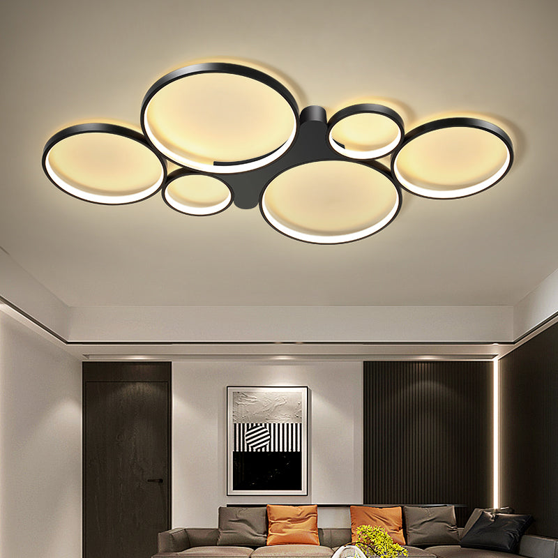 Circular/Square Living Room Ceiling Lamp Metal 6-Light Contemporary Flush Mount in Black/Gold, Warm/White Light Black Round Clearhalo 'Ceiling Lights' 'Close To Ceiling Lights' 'Close to ceiling' 'Semi-flushmount' Lighting' 1934568
