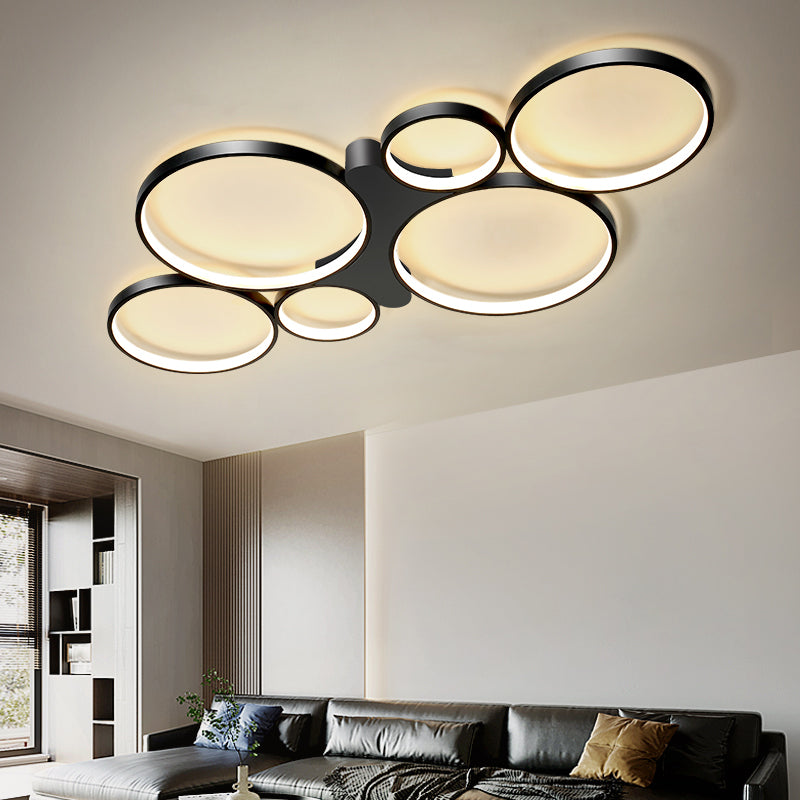Circular/Square Living Room Ceiling Lamp Metal 6-Light Contemporary Flush Mount in Black/Gold, Warm/White Light Clearhalo 'Ceiling Lights' 'Close To Ceiling Lights' 'Close to ceiling' 'Semi-flushmount' Lighting' 1934569