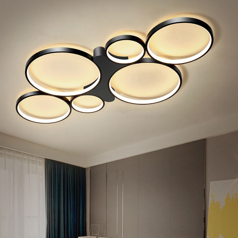 Circular/Square Living Room Ceiling Lamp Metal 6-Light Contemporary Flush Mount in Black/Gold, Warm/White Light Clearhalo 'Ceiling Lights' 'Close To Ceiling Lights' 'Close to ceiling' 'Semi-flushmount' Lighting' 1934570