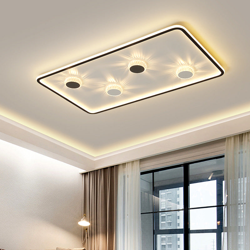 Acrylic Round/Rectangle/Square Flush Light Minimalist Black LED Ceiling Mounted Lamp in Warm/White Light with Decorative Crystal Black Rectangle Clearhalo 'Ceiling Lights' 'Close To Ceiling Lights' 'Close to ceiling' 'Flush mount' Lighting' 1934572