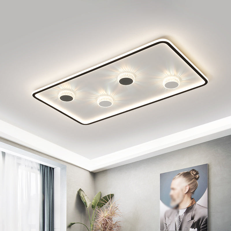 Acrylic Round/Rectangle/Square Flush Light Minimalist Black LED Ceiling Mounted Lamp in Warm/White Light with Decorative Crystal Clearhalo 'Ceiling Lights' 'Close To Ceiling Lights' 'Close to ceiling' 'Flush mount' Lighting' 1934573