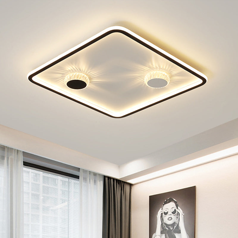 Acrylic Round/Rectangle/Square Flush Light Minimalist Black LED Ceiling Mounted Lamp in Warm/White Light with Decorative Crystal Black Square Clearhalo 'Ceiling Lights' 'Close To Ceiling Lights' 'Close to ceiling' 'Flush mount' Lighting' 1934582