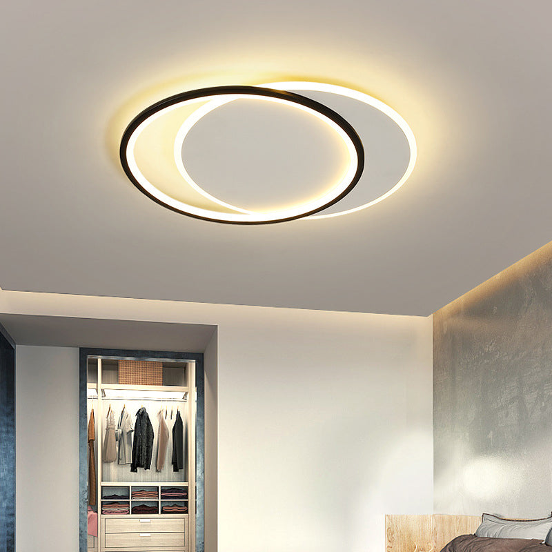 Dual Round/Square/Rectangle Flush Mount Simplicity Acrylic Black LED Ceiling Lighting in Warm/White Light Black Round Clearhalo 'Ceiling Lights' 'Close To Ceiling Lights' 'Close to ceiling' 'Flush mount' Lighting' 1934592