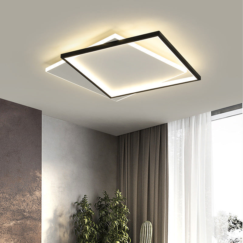 Dual Round/Square/Rectangle Flush Mount Simplicity Acrylic Black LED Ceiling Lighting in Warm/White Light Black Square Clearhalo 'Ceiling Lights' 'Close To Ceiling Lights' 'Close to ceiling' 'Flush mount' Lighting' 1934597