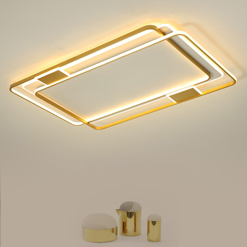 Double Square/Rectangle Parlor Ceiling Lamp Metal Minimalist LED Flush Mount Light in Gold, Warm/White Light Gold Rectangle Clearhalo 'Ceiling Lights' 'Close To Ceiling Lights' 'Close to ceiling' 'Flush mount' Lighting' 1934617