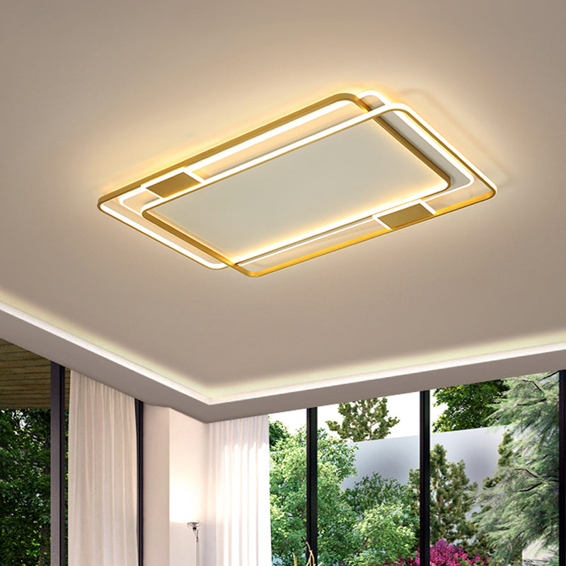 Double Square/Rectangle Parlor Ceiling Lamp Metal Minimalist LED Flush Mount Light in Gold, Warm/White Light Clearhalo 'Ceiling Lights' 'Close To Ceiling Lights' 'Close to ceiling' 'Flush mount' Lighting' 1934618