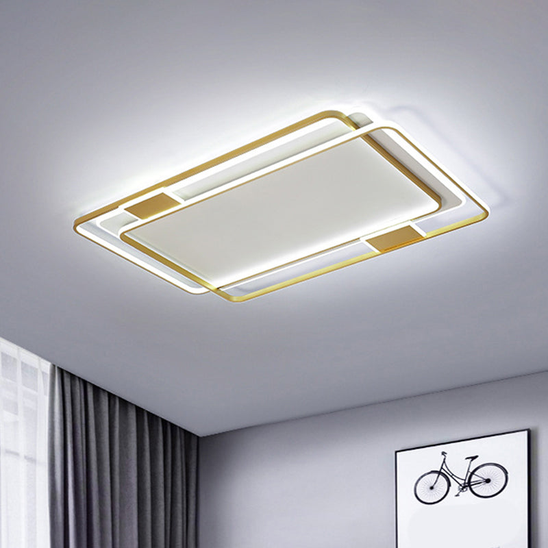 Double Square/Rectangle Parlor Ceiling Lamp Metal Minimalist LED Flush Mount Light in Gold, Warm/White Light Clearhalo 'Ceiling Lights' 'Close To Ceiling Lights' 'Close to ceiling' 'Flush mount' Lighting' 1934619