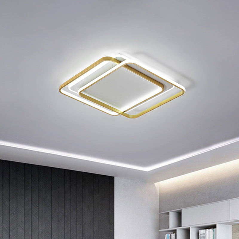 Double Square/Rectangle Parlor Ceiling Lamp Metal Minimalist LED Flush Mount Light in Gold, Warm/White Light Gold Square Clearhalo 'Ceiling Lights' 'Close To Ceiling Lights' 'Close to ceiling' 'Flush mount' Lighting' 1934622