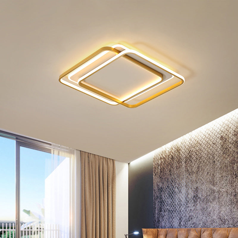 Double Square/Rectangle Parlor Ceiling Lamp Metal Minimalist LED Flush Mount Light in Gold, Warm/White Light Clearhalo 'Ceiling Lights' 'Close To Ceiling Lights' 'Close to ceiling' 'Flush mount' Lighting' 1934623