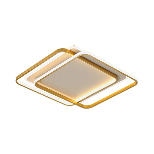 Double Square/Rectangle Parlor Ceiling Lamp Metal Minimalist LED Flush Mount Light in Gold, Warm/White Light Clearhalo 'Ceiling Lights' 'Close To Ceiling Lights' 'Close to ceiling' 'Flush mount' Lighting' 1934624