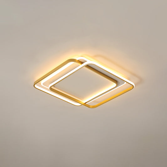 Double Square/Rectangle Parlor Ceiling Lamp Metal Minimalist LED Flush Mount Light in Gold, Warm/White Light Clearhalo 'Ceiling Lights' 'Close To Ceiling Lights' 'Close to ceiling' 'Flush mount' Lighting' 1934625