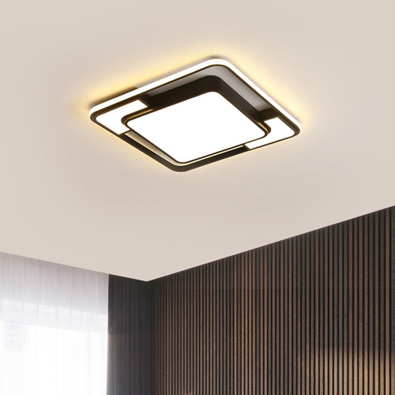 Acrylic Square/Rectangular Ceiling Light Modern Black LED Flush Mount in Warm/White/3 Color Light for Living Room Black Square Clearhalo 'Ceiling Lights' 'Close To Ceiling Lights' 'Close to ceiling' 'Flush mount' Lighting' 1934632