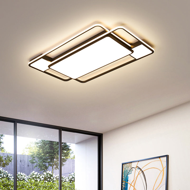 Parallel Square/Rectangle LED Flush Mount Minimalist Acrylic Black Close to Ceiling Lamp in Warm/White/3 Color Light Black Rectangle Clearhalo 'Ceiling Lights' 'Close To Ceiling Lights' 'Close to ceiling' 'Flush mount' Lighting' 1934637