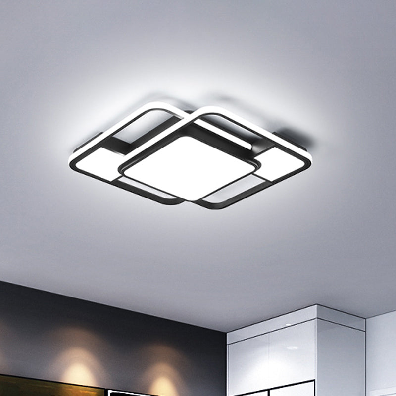 Parallel Square/Rectangle LED Flush Mount Minimalist Acrylic Black Close to Ceiling Lamp in Warm/White/3 Color Light Clearhalo 'Ceiling Lights' 'Close To Ceiling Lights' 'Close to ceiling' 'Flush mount' Lighting' 1934643