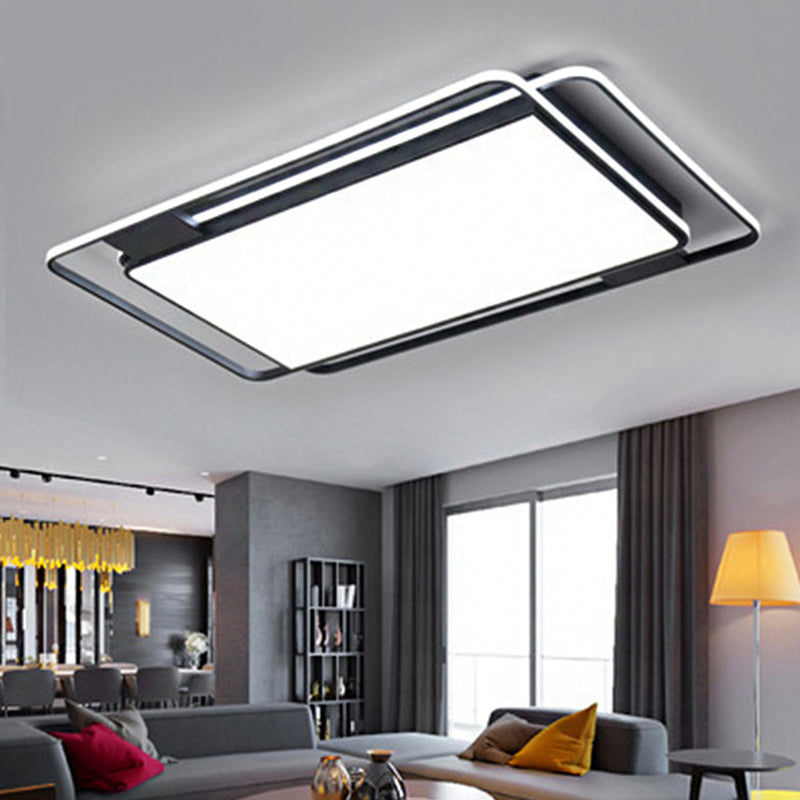 Black Square/Round/Rectangle Ceiling Flush Modern LED Acrylic Flushmount Lighting in Warm/White Light for Bedroom Black Rectangle Clearhalo 'Ceiling Lights' 'Close To Ceiling Lights' 'Close to ceiling' 'Flush mount' Lighting' 1934657