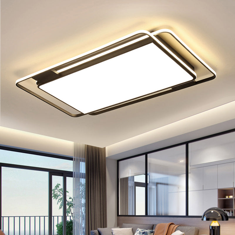 Black Square/Round/Rectangle Ceiling Flush Modern LED Acrylic Flushmount Lighting in Warm/White Light for Bedroom Clearhalo 'Ceiling Lights' 'Close To Ceiling Lights' 'Close to ceiling' 'Flush mount' Lighting' 1934658