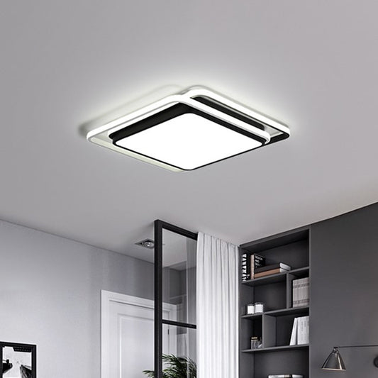 Black Square/Round/Rectangle Ceiling Flush Modern LED Acrylic Flushmount Lighting in Warm/White Light for Bedroom Black Square Clearhalo 'Ceiling Lights' 'Close To Ceiling Lights' 'Close to ceiling' 'Flush mount' Lighting' 1934667