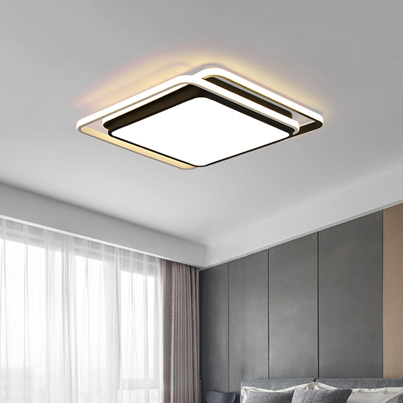 Black Square/Round/Rectangle Ceiling Flush Modern LED Acrylic Flushmount Lighting in Warm/White Light for Bedroom Clearhalo 'Ceiling Lights' 'Close To Ceiling Lights' 'Close to ceiling' 'Flush mount' Lighting' 1934668