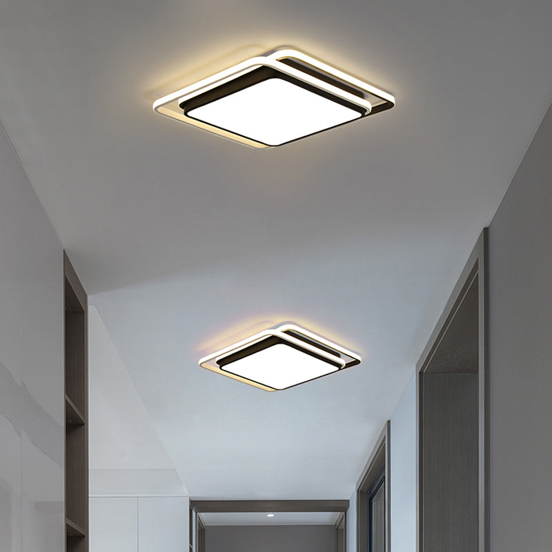 Black Square/Round/Rectangle Ceiling Flush Modern LED Acrylic Flushmount Lighting in Warm/White Light for Bedroom Clearhalo 'Ceiling Lights' 'Close To Ceiling Lights' 'Close to ceiling' 'Flush mount' Lighting' 1934669